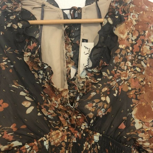 Aniche Boutique Santa Sofia Floral And Gold Peasant Dress Women Small Open Back - Picture 4 of 12